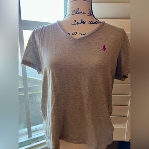 Ralph Lauren Gray Short Sleeve Tee with Pink Logo